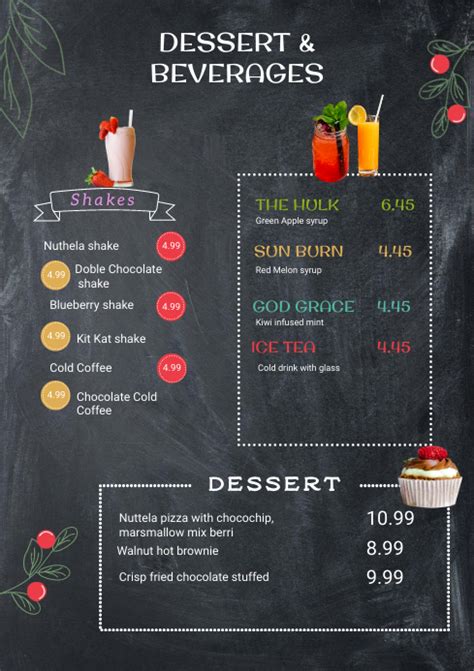 Dessert And Beverages Menu Template Postermywall
