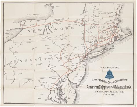 Unrecorded 1890 Map Of The American Telephone And Telegraph Long