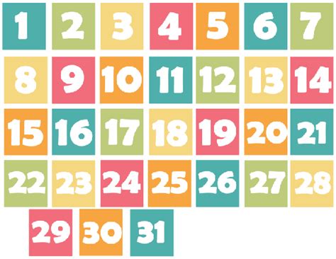 Spring Inspired Calendar Days Printable Printable Calendar Numbers