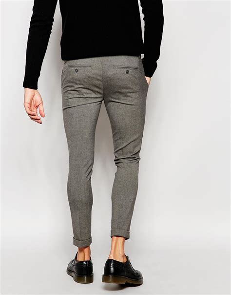 Lyst Asos Super Skinny Smart Cropped Trousers In Gray For Men