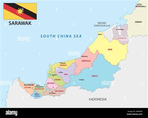 Administrative And Political Map Of The Malayan Division Sarawak With