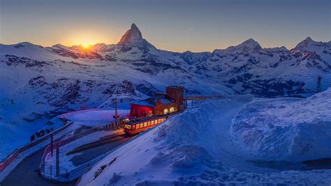 Wallpaper Id 794475 Snow Matterhorn Landscape Sunset Frozen