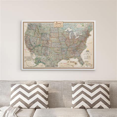 Gallery Wrapped Canvas Us Maps Detailed Maps Of Usa Push Pin Travel