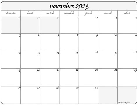 Novembre 2023 Calendario Gratis Italiano Calendario Novembre