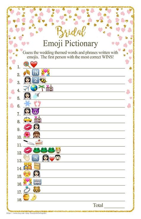 Emoji Pictionary Bridal Game With Gold And Blush Hearts Etsy In 2021