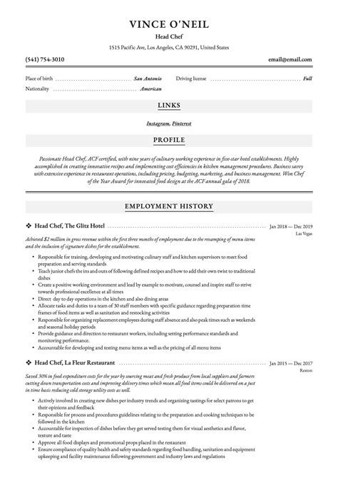Head Chef Resume Template In 2020 Resume Guide Resume Examples