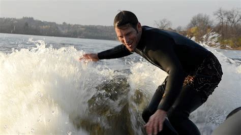 Wetsuit Wake Surfing In Freezing Cold Water