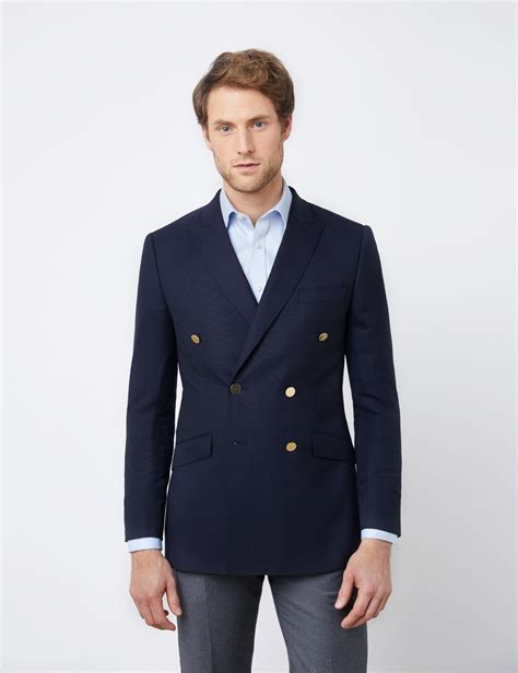 Mens Navy Wool Double Breasted Blazer Hawes And Curtis