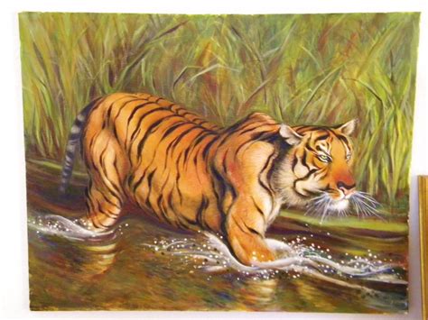 Oil Painting Of Bengal Tiger In The River Done By Reiko Collectors Weekly
