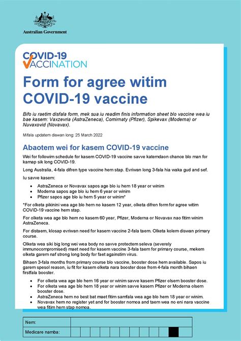 Form For Agree Witim COVID Vaccine Australian Government Department Of Health