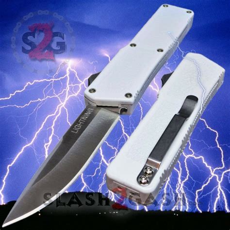 Lightning Otf Dual Action White Automatic Knife Satin Plain Edge