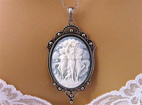 Light Blue Cameo The Three Muses Blue Cameo Necklace Slate Etsy
