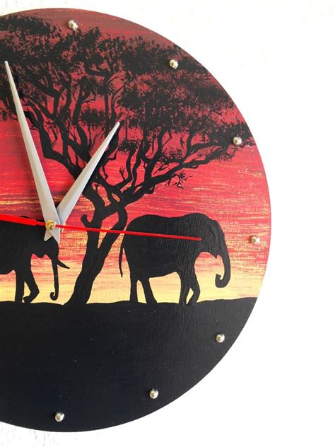 African Safari Wall Clock Elephants Wall Clock Hand Painted Etsy