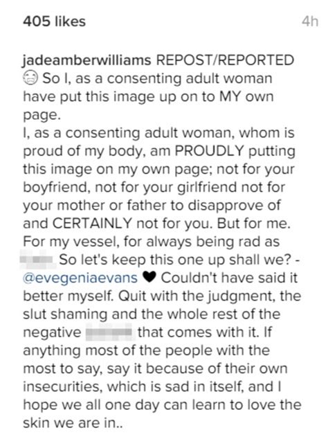 Jade Amber Williams Slams Slut Shamers Over Topless Snap Daily Mail