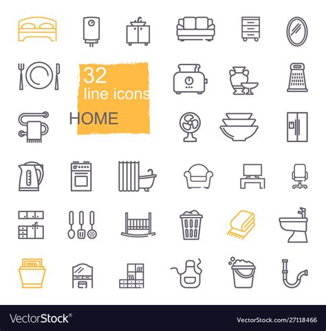 Linear Icons Household Items Furniture Royalty Free Vector