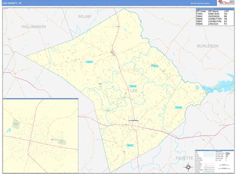 Lee County Tx Zip Code Wall Map Basic Style By Marketmaps