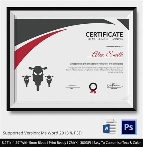 5 Motosport Certificates Psd Word Designs Design Intended For Printable