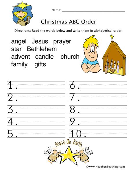A collection of english esl christmas worksheets for home learning, online practice, distance learning and english classes to teach about. Christmas Religious ABC Order Worksheet • Have Fun Teaching