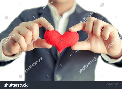 Businessman Giving Red Heart Customer On Stock Photo 252115927