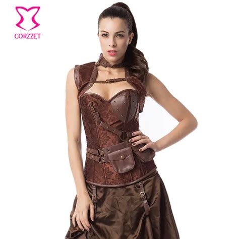 Vintage Brown Steel Boned Waist Slimming Corsets And Bustiers Gothic Corset Steampunk Clothing