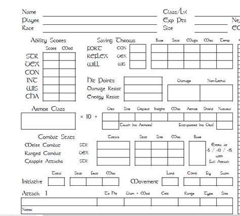 D And D Character Sheet Printable