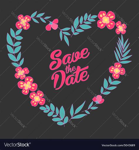 Save The Date Floral Heart Card Vintage Wedding Vector Image