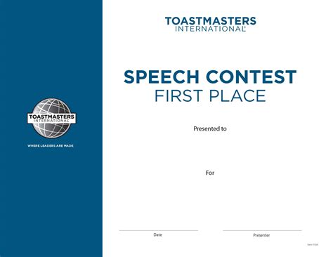 Speech Contest Certificate 1st Place