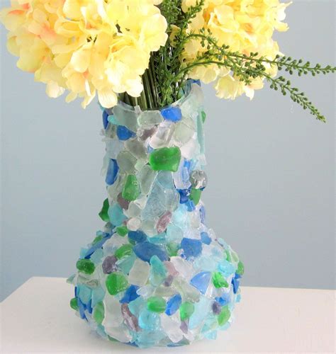 Sea Glass Beach Vase Sea Glass Decor Beach Watercolor Glass Vase