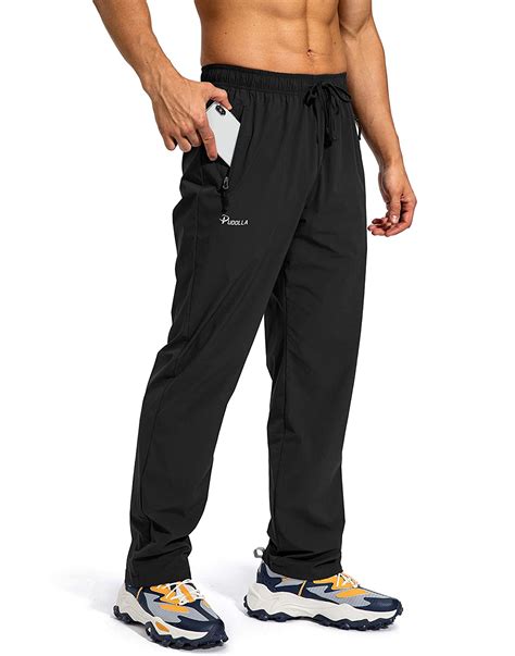 pudolla men s workout athletic pants elastic waist jogging running pants for men with zipper pockets