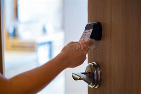Hand Holding Key Card Access The Hotel Room Stock Photo Image Of