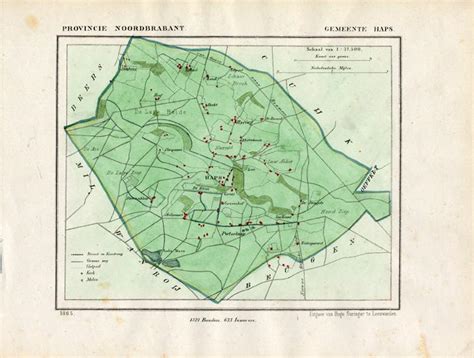 Antique Map Netherlands Haps Noord Brabant Kuyper 1865 Map