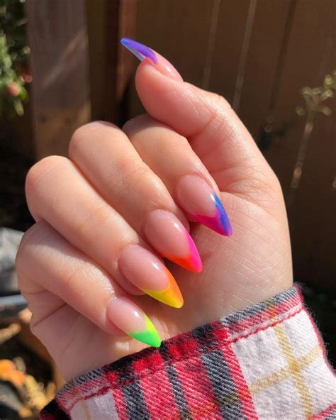 Long Rainbow French Tip Nails Pretty Acrylic Nails Best Acrylic Nails