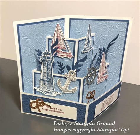 Lesleys Stampin Ground Sailing Home Fancy Fold Card Masculine