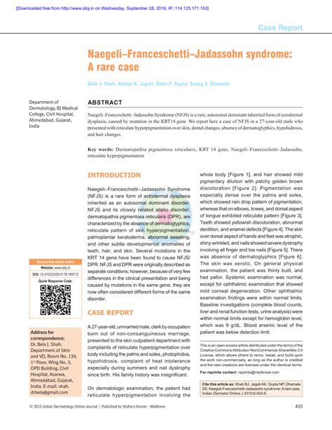 Two allelic ectodermal dysplasias caused by dominant. (PDF) Naegeli-Franceschetti-Jadassohn syndrome: A rare case