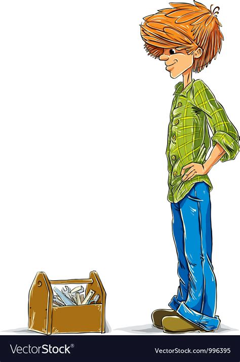 Teen Boy Cartoon With Toolbox Royalty Free Vector Image