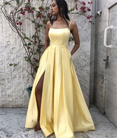 Yellow Satin Long Prom Dress Party Dress In 2020 Prom Dresses Yellow