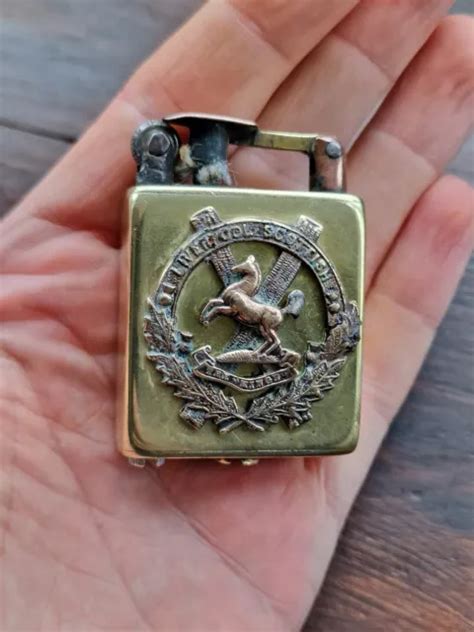 Rare Vintage Wwi Wwii Lift Arm Brass Military Trench Art Petrol And Badge