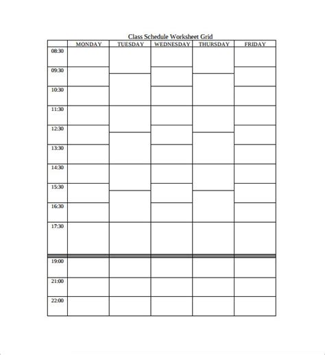 Sample Class Schedule Template