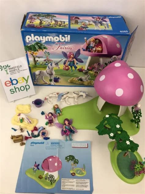 Playmobil 6055 Fairies With Toadstool House And Unicorns Excellent