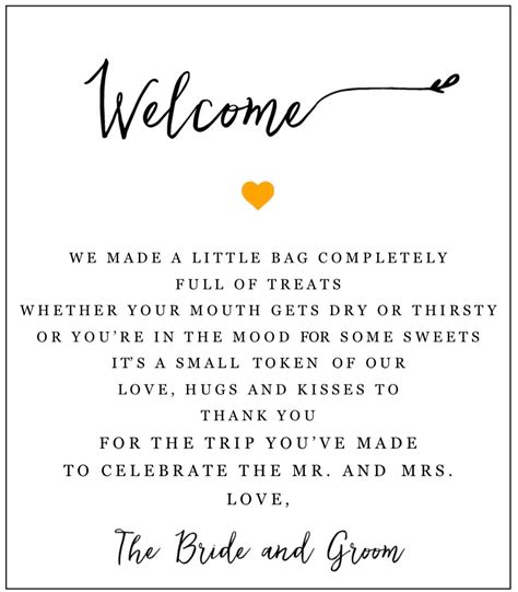 Printable Wedding Hotel Welcome Bag Note With Gold Heart And Etsy