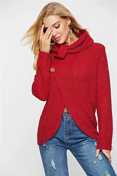 Hualong Women High Neck Red Cardigan Sweater Online Store For Women Sexy Dresses