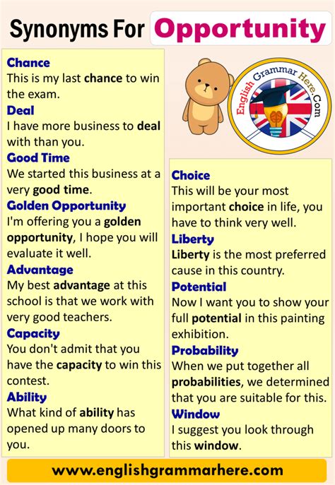 English Synonyms Opportunity Definition And Examples Another Words