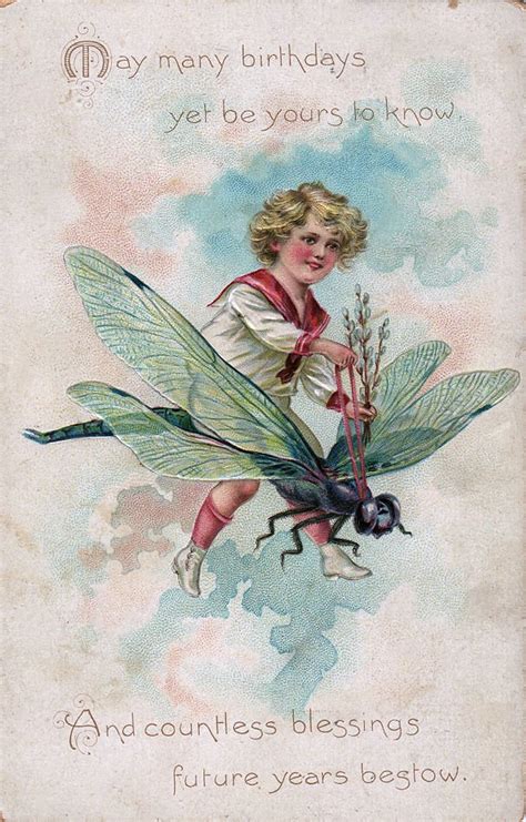 Free Vintage Clip Art Boy Riding Dragonfly The