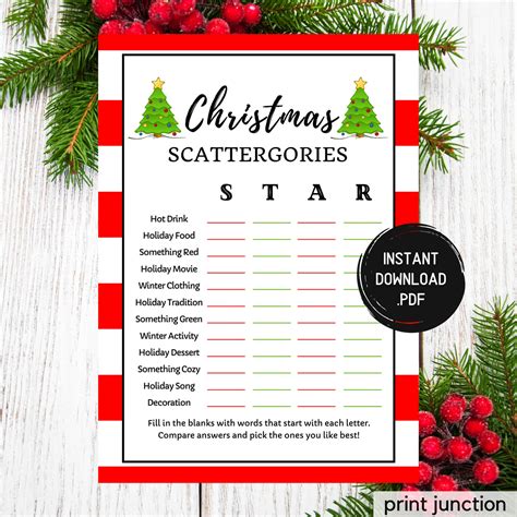 Printable Christmas Scattergories Game Christmas Party Games Holiday