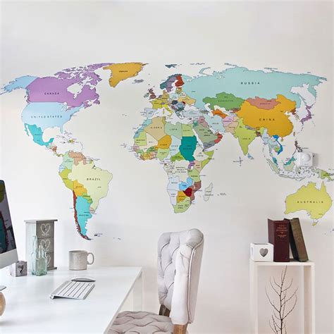 Printed World Map Wall Sticker Map Wall Decal World Map Wall Decal