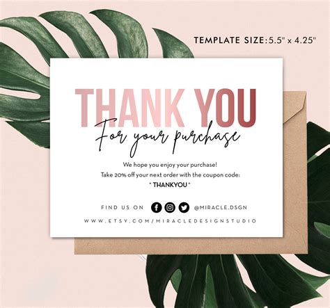 Business Thank You Card Order Inserts Template Instant Etsy Australia