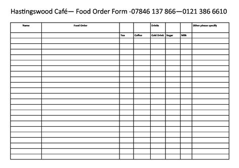 food order form hastingwood cafe