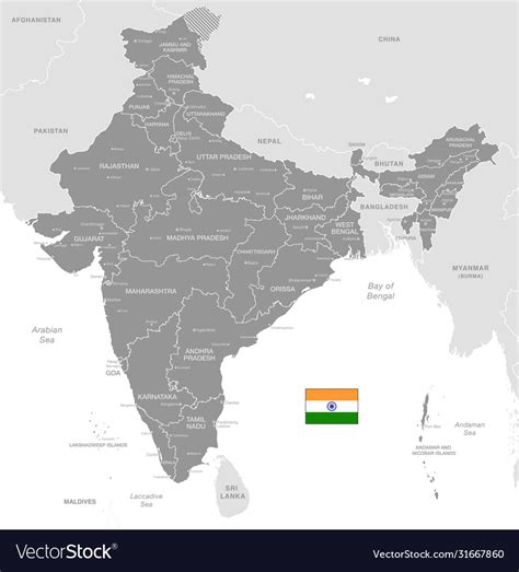 Grey Political Map India Royalty Free Vector Image