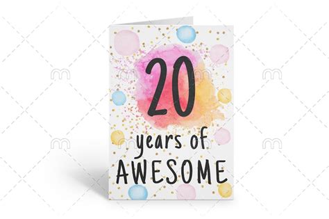 Printable 20th Birthday Card Birthday Card Printable Instant Etsy