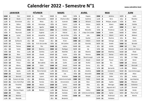 Calendrier Semestriel 2022 à Imprimer Pour Le 1er Et Le 2ème Semestre 2022